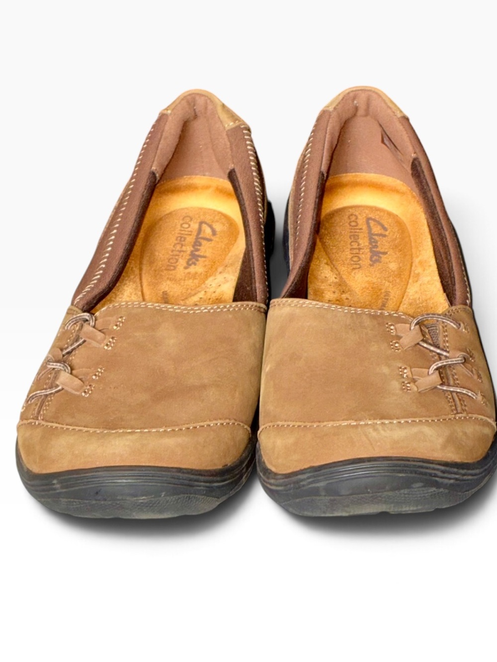 Clarks Fiana Ease Flats Shoes in Tan Taupe Nubuck Leather #27772